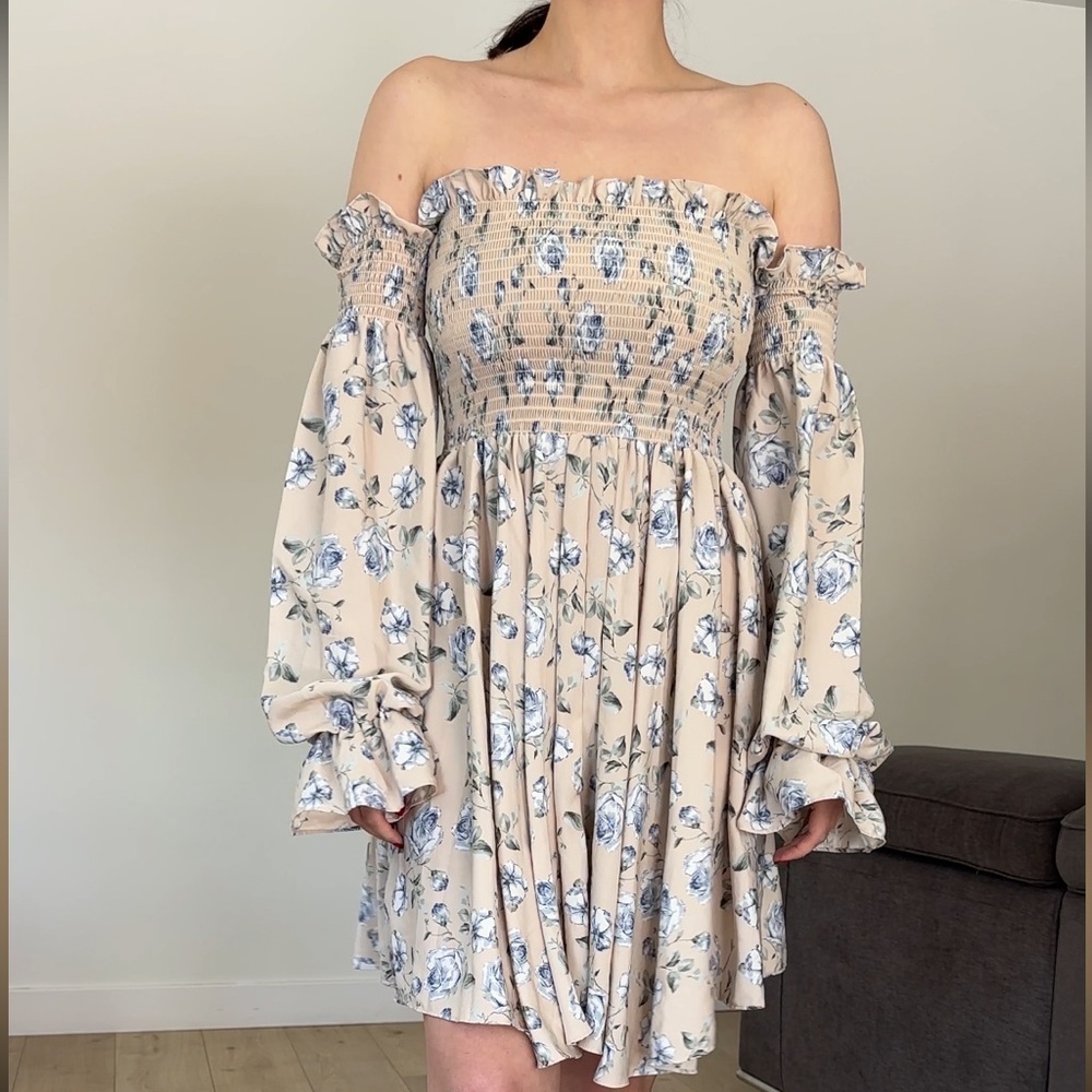 Storets puffy sleeve mini summer floral dress‎ size s/m